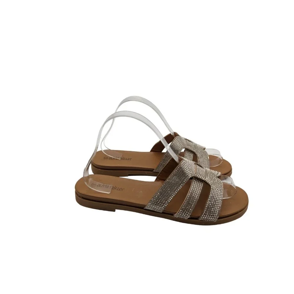 Olivia Miller Womens 9 Saltspring Rhinestone Flat Sandals - Picture 5 of 9